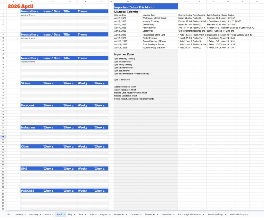 Content CALENDAR template 2026 Content Calendar Template