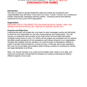 Crisis Plan Template
