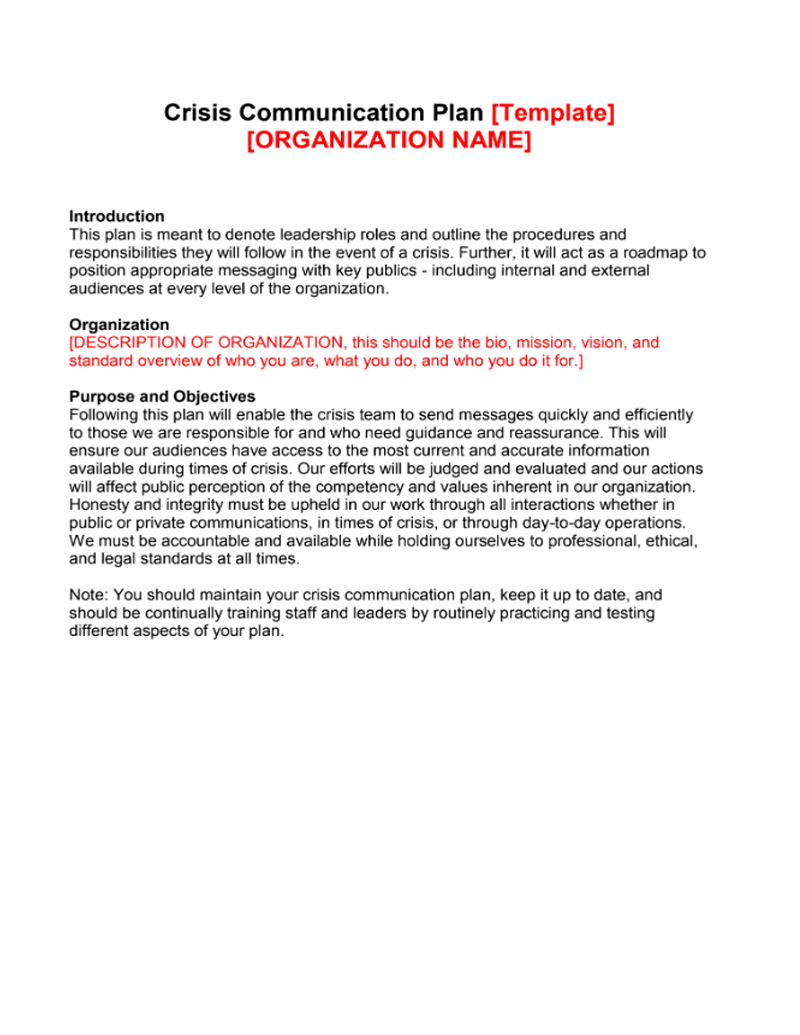 Crisis Plan Template